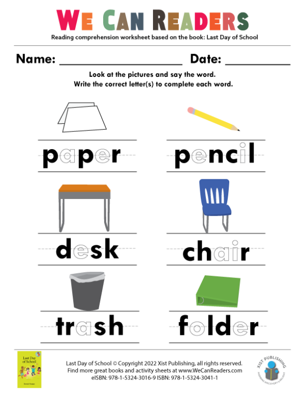 LastDayofSchoolWorksheet We Can Readers